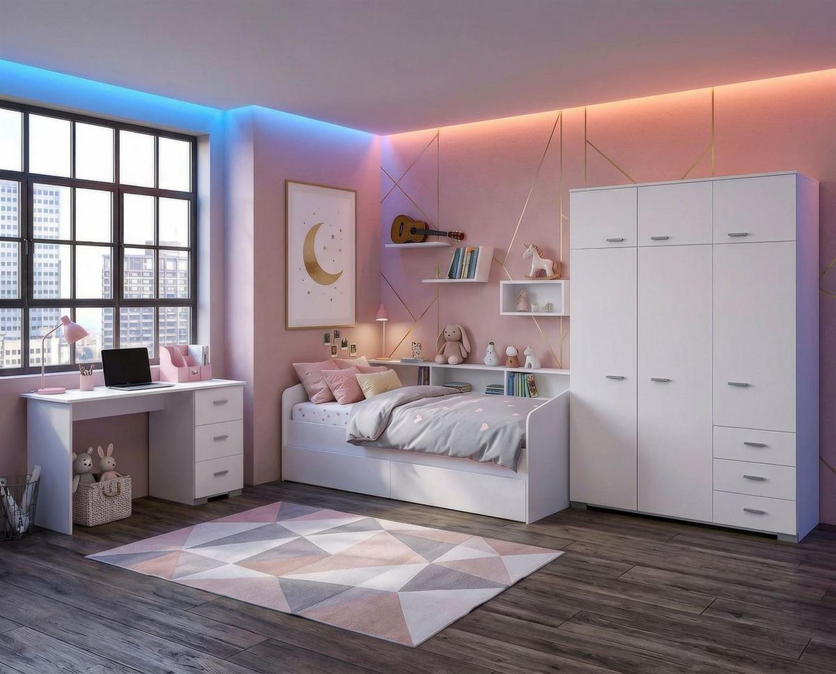 KINDERZIMMER SET Parisot Sleep 4-tlg. Holzdekor Weiß/Eiche - Eichefarben/Weiß, Kunststoff (100/1/200cm) - 58aufmkessel