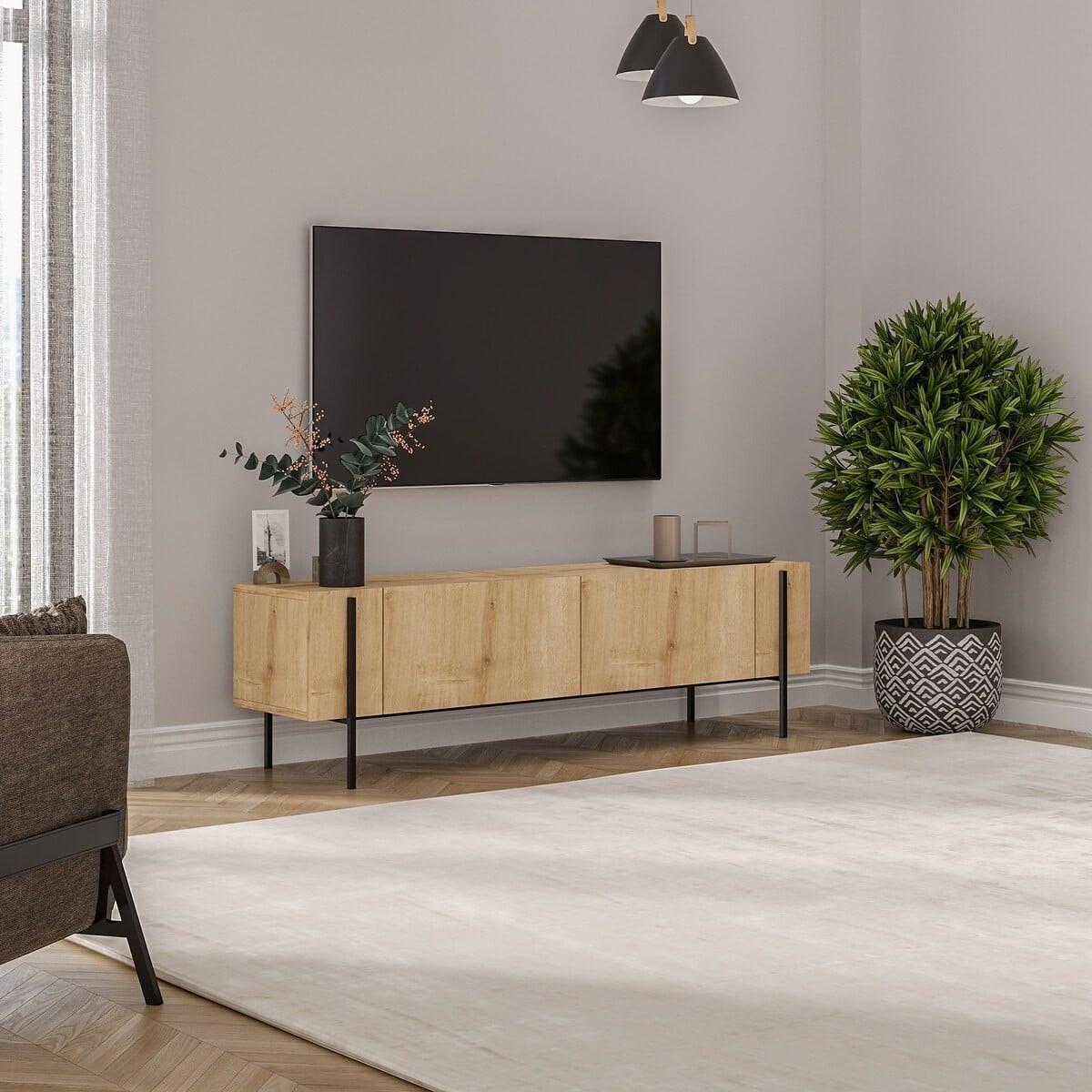 TV-MÖBEL mit 2 klappbaren Türen und Metallfüßen 31,4/160/45,6 cm - Eichefarben, Holzwerkstoff (31.4/45.6/36cm) - Calicosy