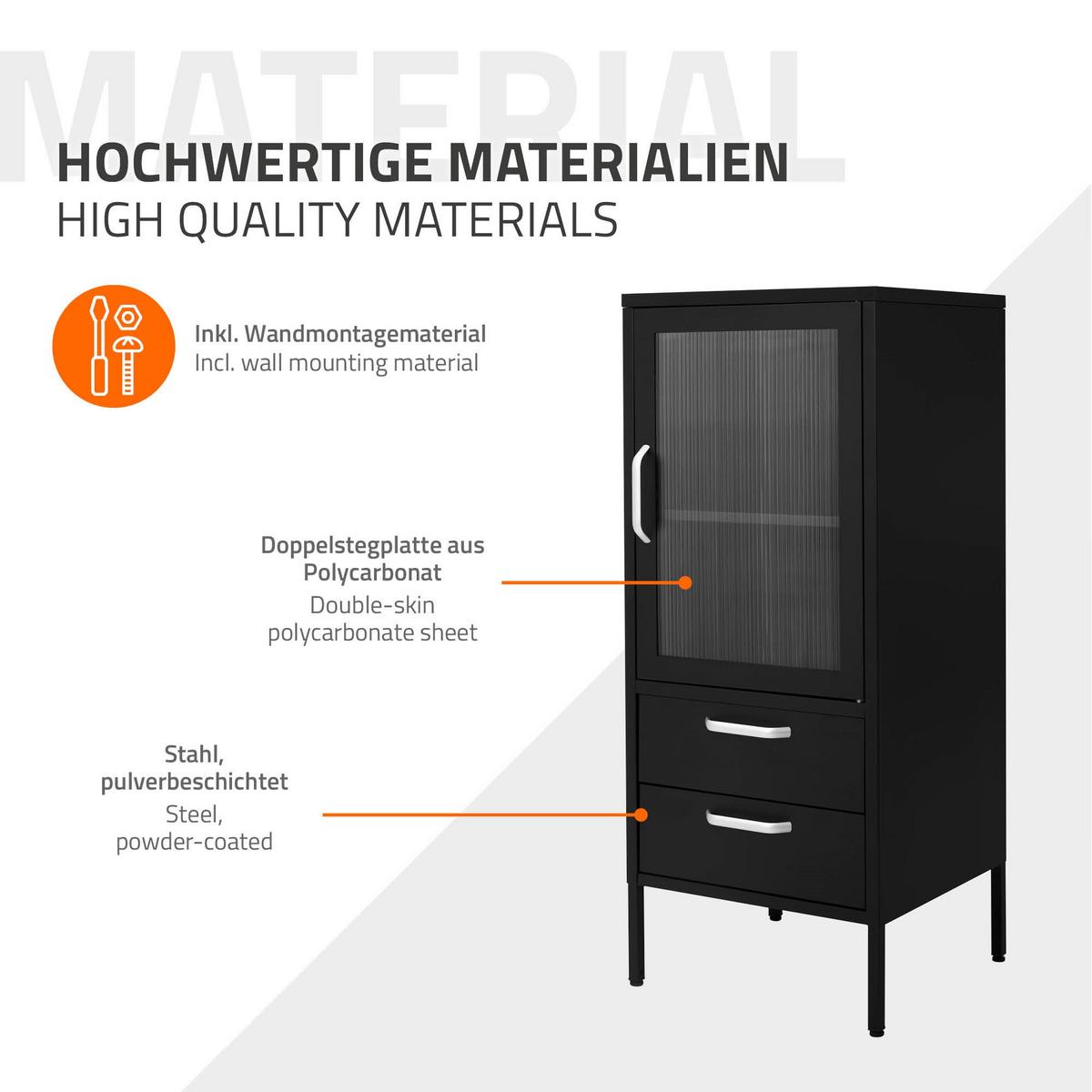 VITRINENSCHRANK 42 x 102 x 40 cm Schwarz aus Stahl - Schwarz, Metall (40/102/42cm) - ML-DESIGN