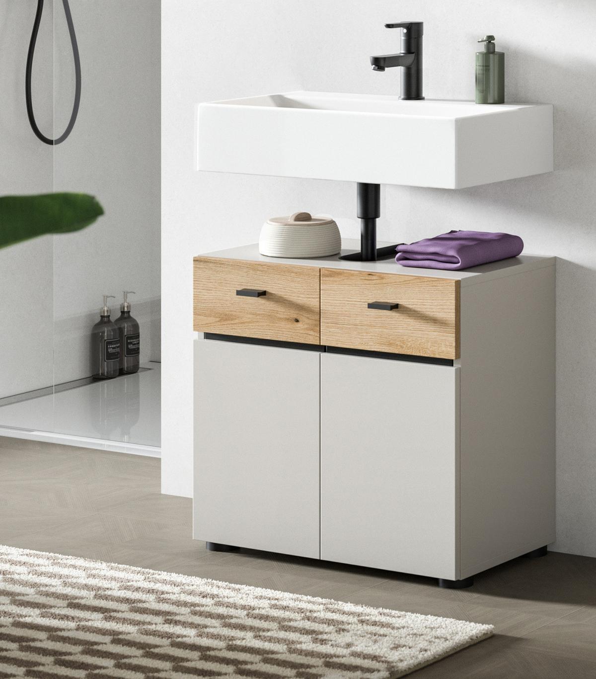 WASCHBECKENUNTERSCHRANK Kaschmir, Eiche Evoke 60 cm, Badschrank 2-türig - Kaschmir/Eichefarben, Holzwerkstoff/Kunststoff (60/56/35cm) - Inn.Furn