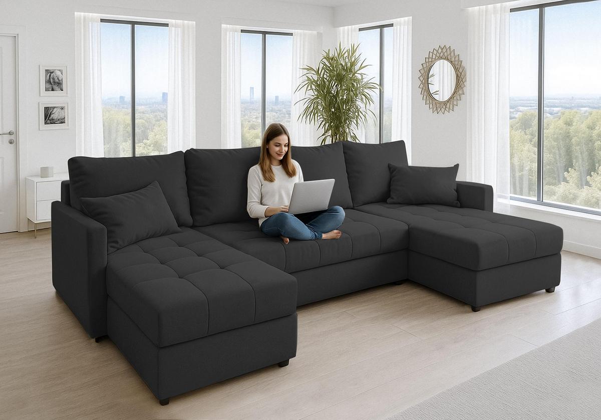 WOHNLANDSCHAFT Dolceo Grau 287/140/73 cm mit Bettkasten Schlaffunktion Modern - Schwarz/Grau, Kunststoff/Textil (287/73/140cm) - AX Living