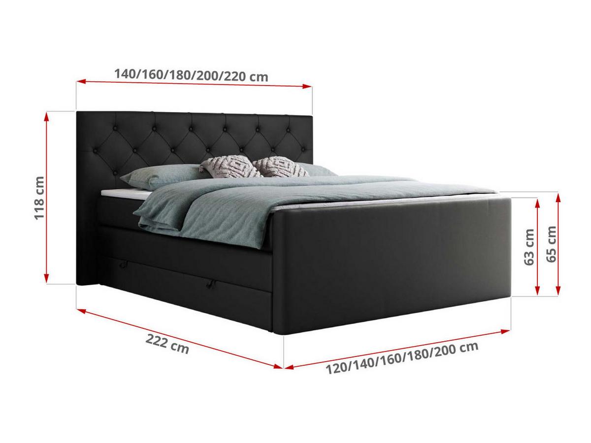 BOXSPRINGBETT KING VELEN 140/200 Schwarz Kunstleder - H4 - Schwarz, Holz/Textil (140/200cm) - MKS