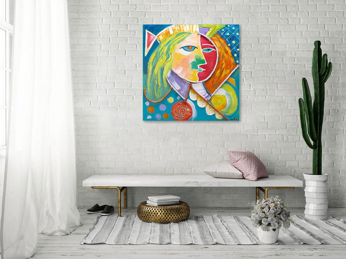 ACRYLBILD HANDGEMALT 80/80 cm - Blau/Gelb, Holz/Textil (80/80cm) - KUNSTLOFT