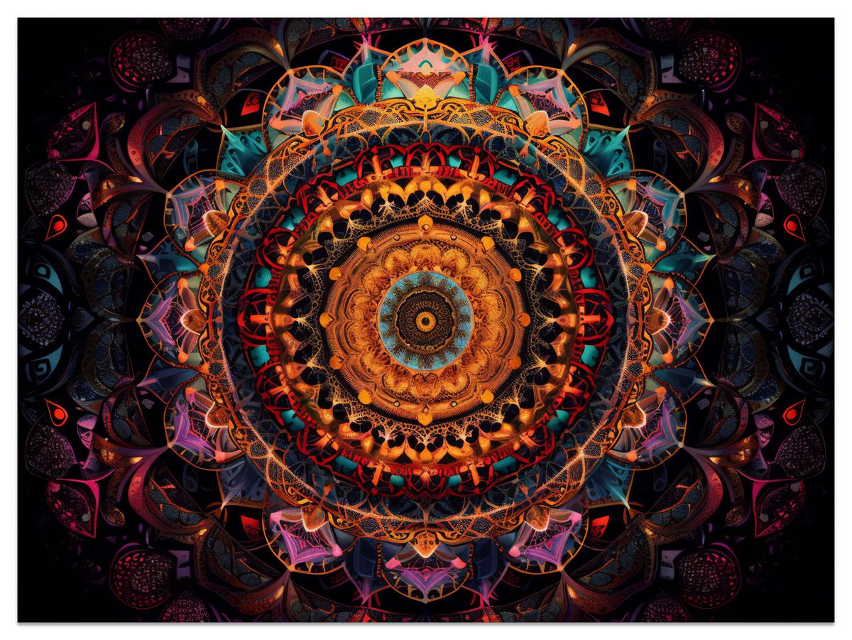 FOTOTAPETE für Schlafzimmer Bunte Mandala Vintage Orientalisch Harmonisch 500x350 - Gelb/Rot, Papier (500/350cm) - Muralo