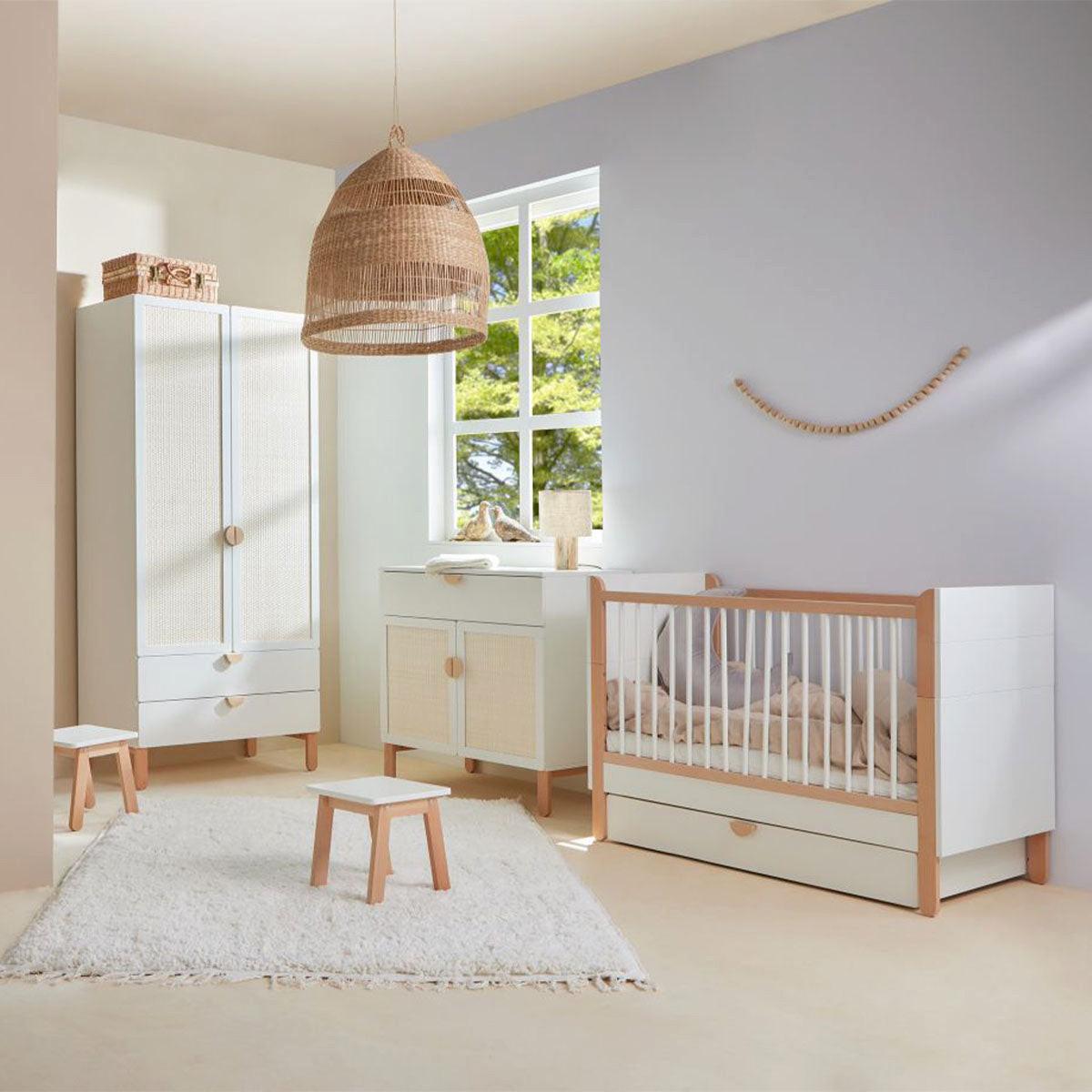 BABYZIMMER 3-teilig Laurie Weiß und Holz - Weiß, Holzwerkstoff (123.5/90/64cm) - Petits-meubles