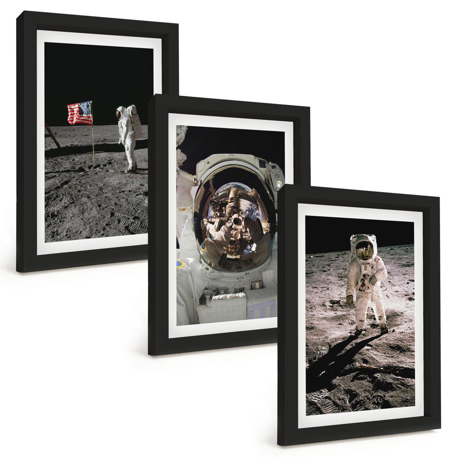BILDER SET 3er Set - 20x30 cm Schwarzer Rahmen - NASA-Mondlandung - Schwarz, Kunststoff (20/30cm) - TULUP