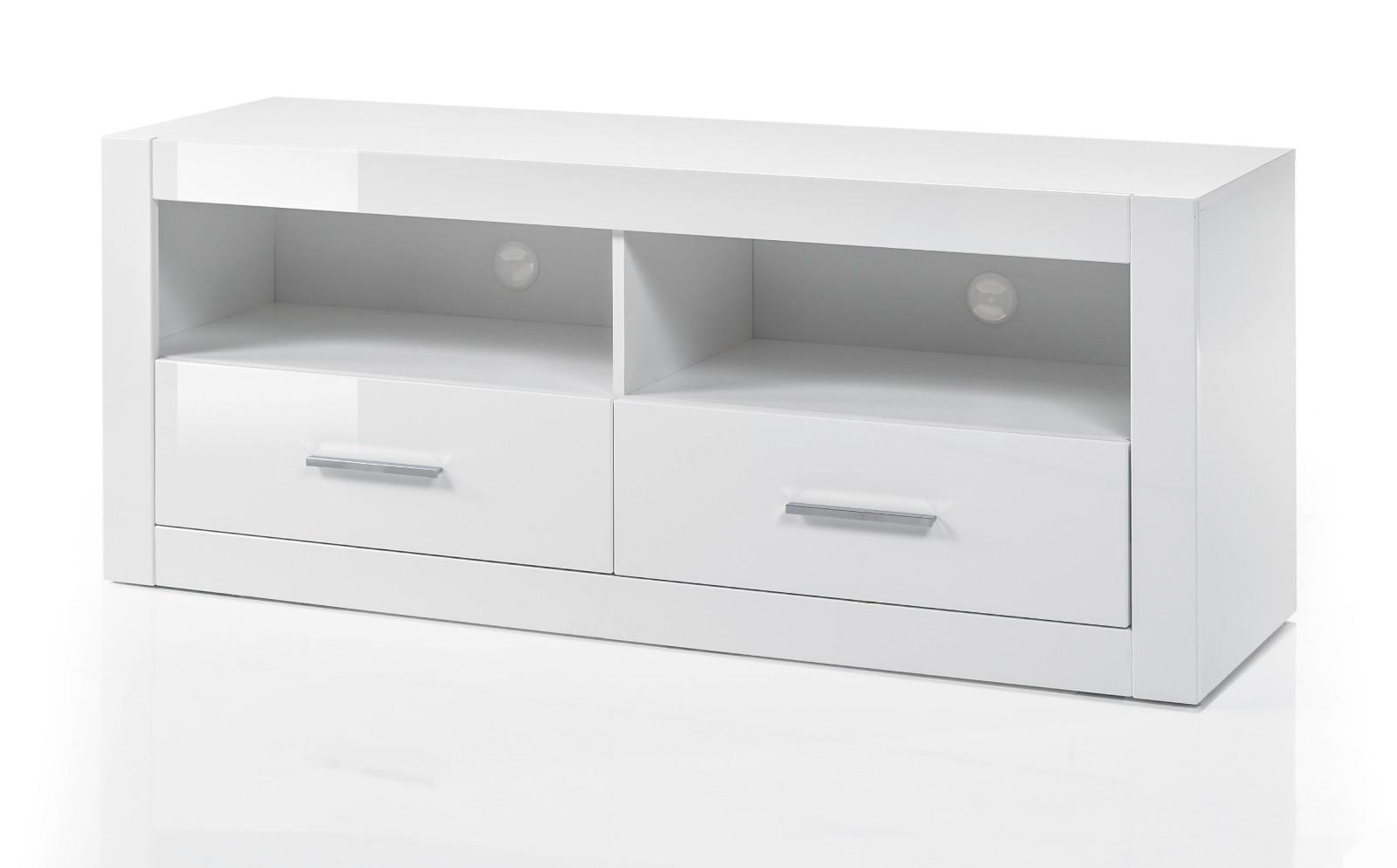TV-LOWBOARD weiß Hochglanz, TV Unterteil Komforthöhe auf Rollen - Chromfarben/Weiß Hochglanz, Holzwerkstoff/Kunststoff (150/61/45cm) - Furn.Design
