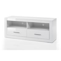 TV-LOWBOARD weiß Hochglanz, TV Unterteil Komforthöhe auf Rollen - Chromfarben/Weiß Hochglanz, Holzwerkstoff/Kunststoff (150/61/45cm) - Furn.Design