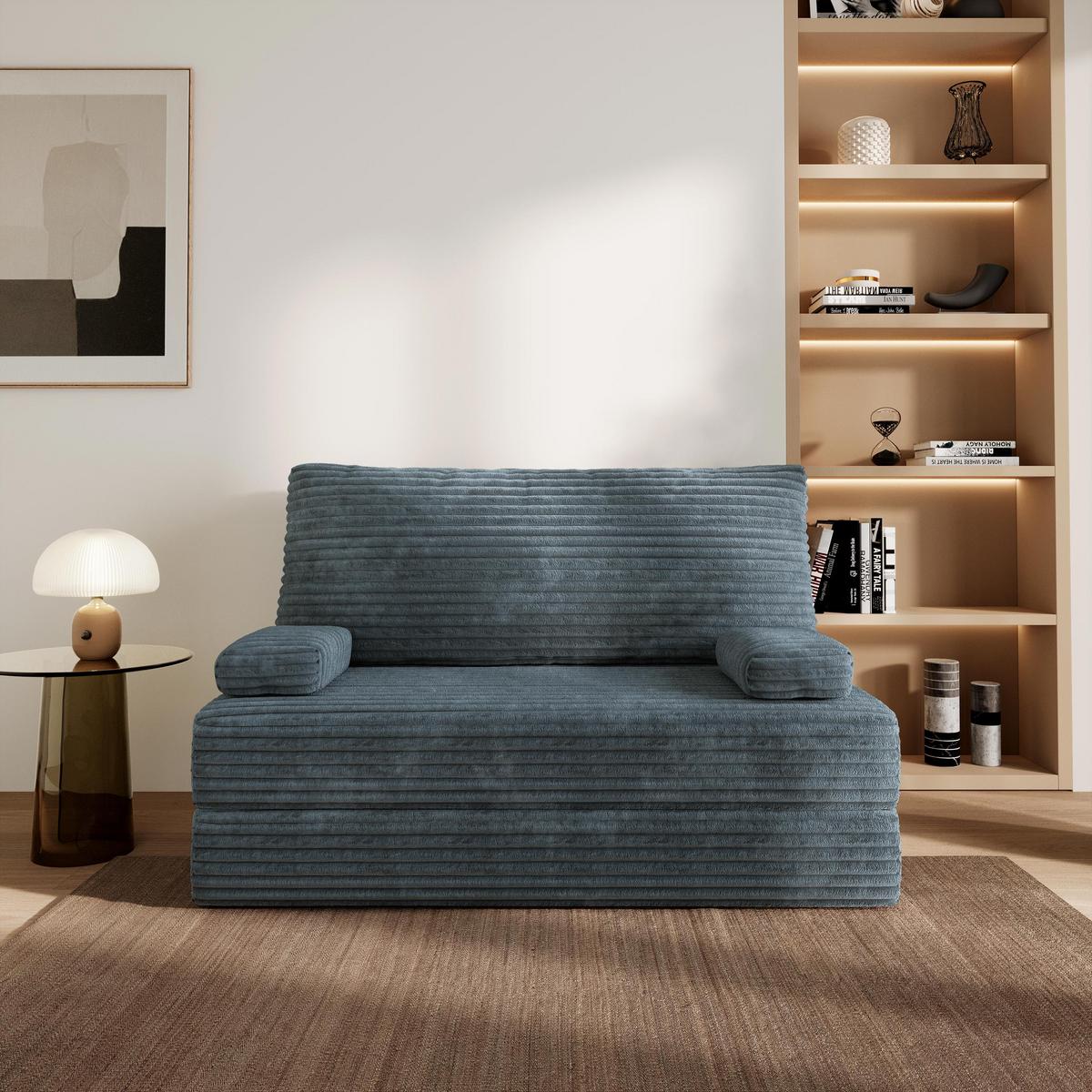 BETTSOFA LADIA aus Schaumstoff Kordstoff Grau Schlaffunktion - Blaugrau, Textil (140/86/60cm) - MASSENO