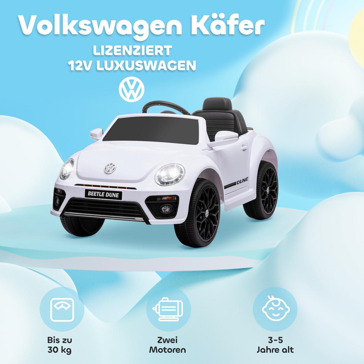 KINDER Elektroauto 12V Kinderauto mit 2,4G Fernbedienung, Musik, Hupe, 3-5 km/h - Weiß, Kunststoff (97/56.5/46cm) - AIYAPLAY