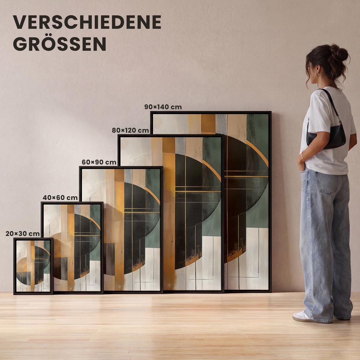 LEINWAND Bilder mit Rahmen - Abstrakt - Gold - Bronze - Grün - Formen - Modern - 100x150 - Multicolor, Textil (100/150cm) - MuchoWow