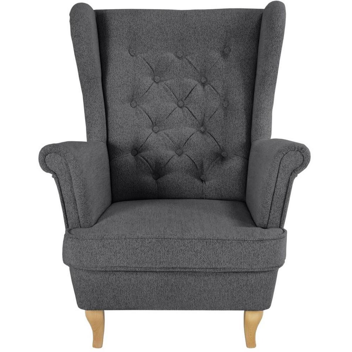 CHESTERFIELD-SESSEL Falco dunkelgrau mit Buche Holzbeinen - Dunkelgrau, Holz/Textil (82/102/92cm) - Beautysofa