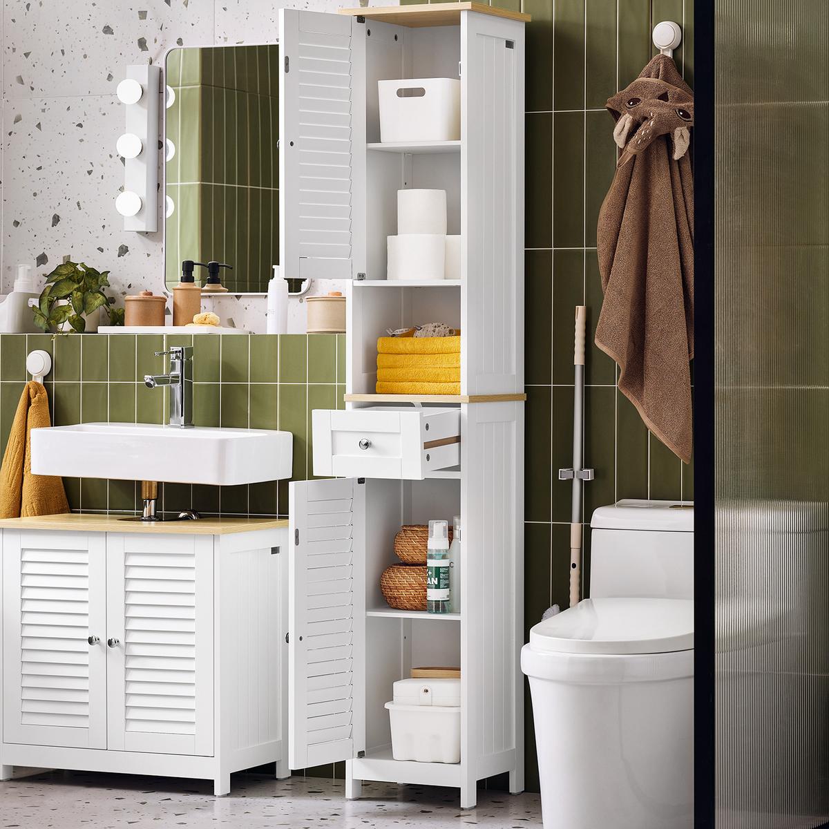 HOCHSCHRANK Weiß - Hellbraun/Weiß, Holzwerkstoff (32/170/30cm) - SoBuy