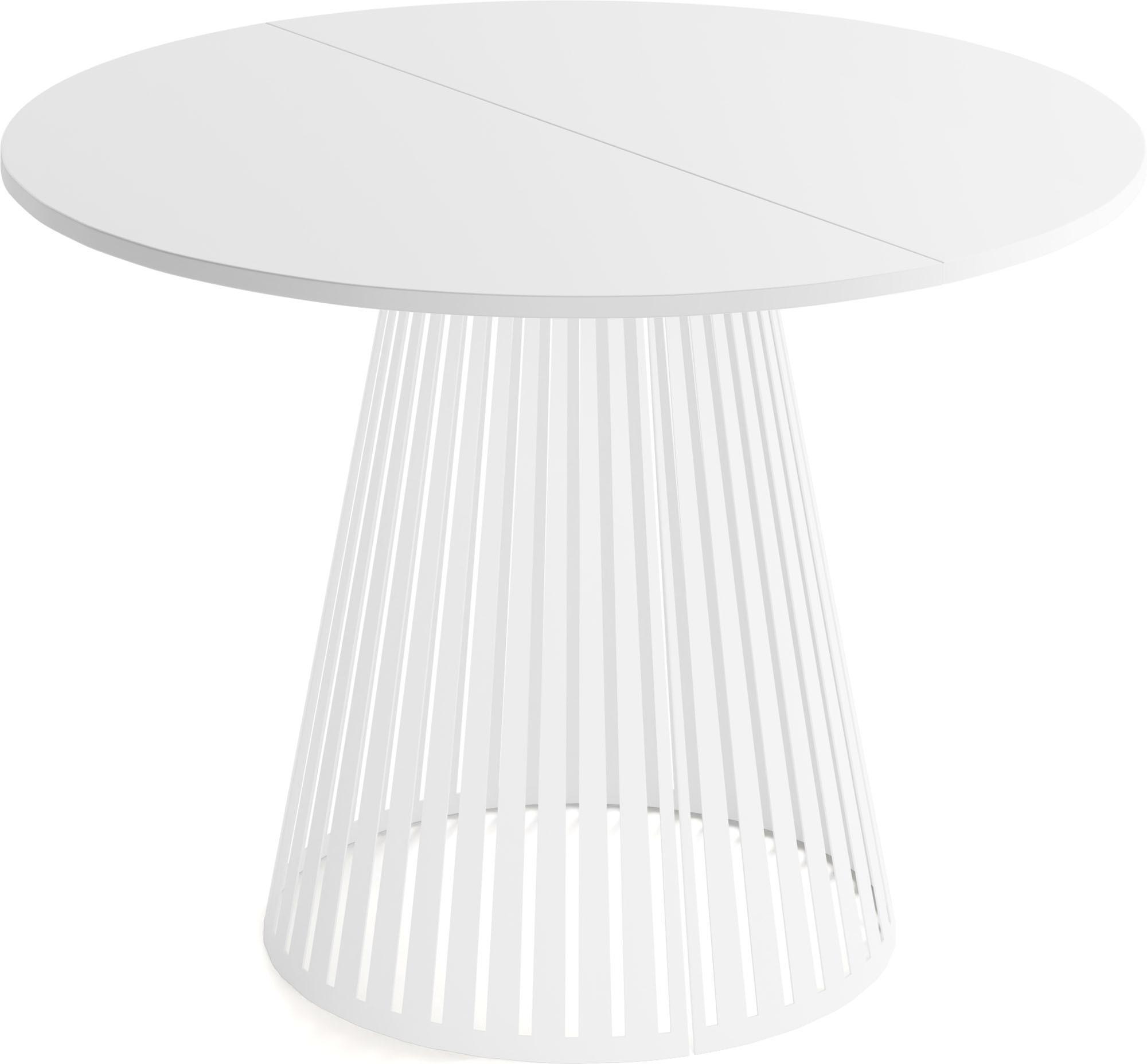 ESSTISCH Naro rund ausziehbar mit Weißem Lamellen-Metallgestell, Weiß 100-180/100/76 cm - Weiß, Holzwerkstoff/Metall (100/176/76cm) - WFL GROUP
