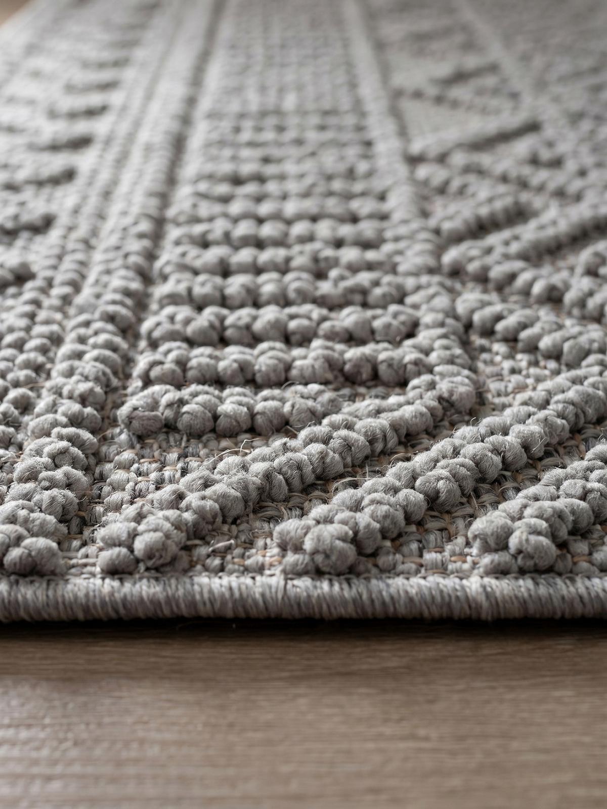TEPPICH Flachgewebe LANGAU in Silber, mit Ethno-Streifen, 80 x 250 cm - Silberfarben, Textil (80/250cm) - KADIMA DESIGN