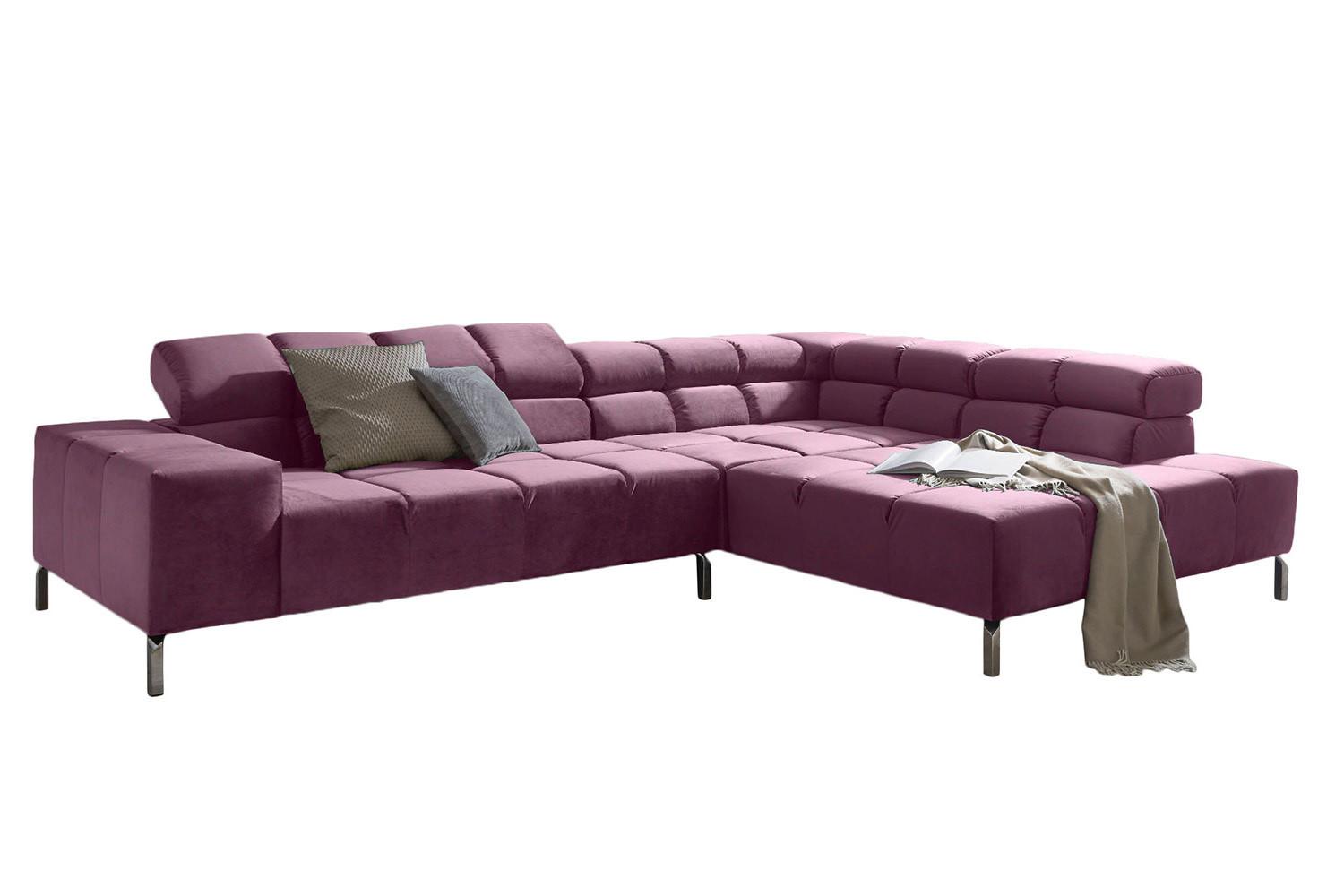 ECKSOFA NELSON Violett Velvet - Violett/Silberfarben, Textil (321/216cm) - KAWOLA