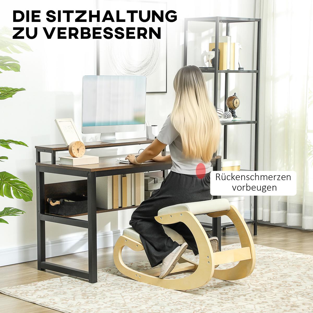 KNIESTUHL aus Buchenholz, Cremeweiß - Creme, Holz/Textil (85/55/55cm) - HOMCOM