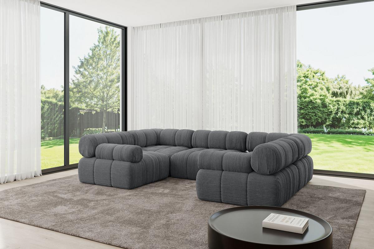 WOHNLANDSCHAFT modulares Sofa Birno-U1 - 285x190x70 cm Dunkelgrau Cord - Dunkelgrau, Holzwerkstoff/Textil (285/70/190cm) - ALTDECOR