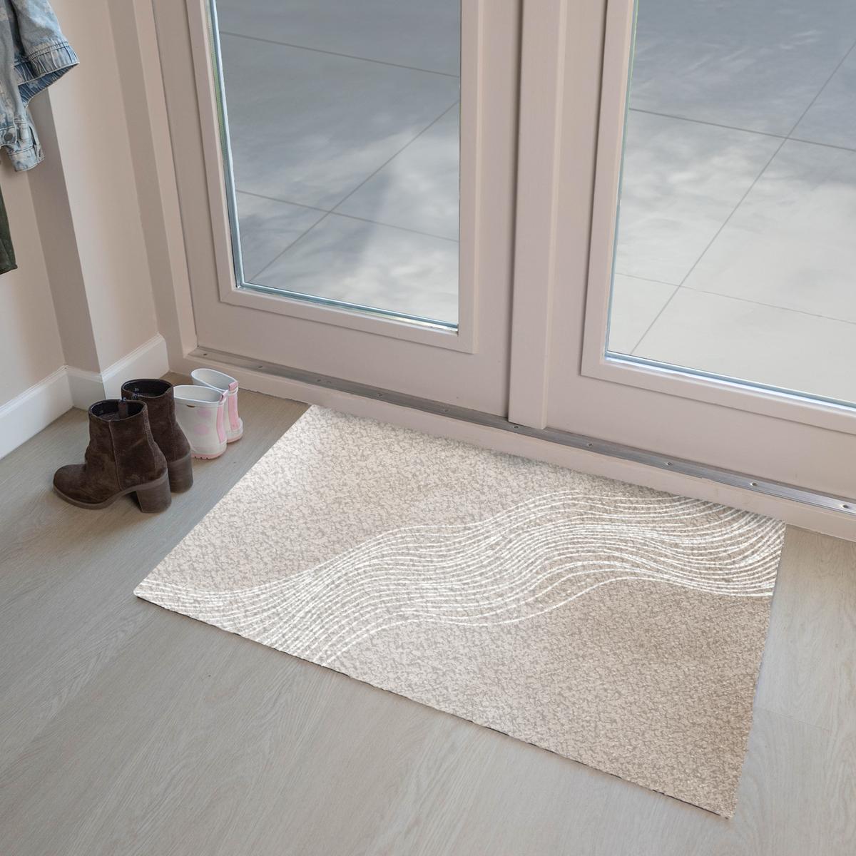 FUSSMATTE Wellenlinien - Fließend - Sandfarben Fußabtreter 90x60 cm - Beige, Kunststoff (90/0.4cm) - MuchoWow