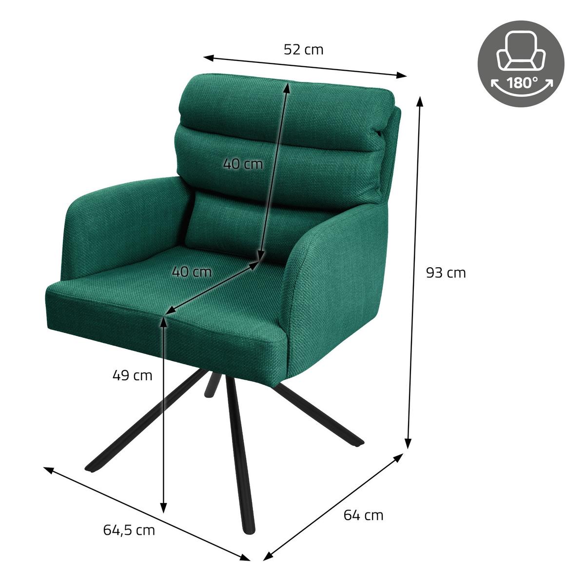 ESSZIMMERSTUHL 4er Set drehbar Dunkelgrün Stoffbezug - Dunkelgrün/Schwarz, Textil/Metall (64.5/93/64cm) - ML-DESIGN