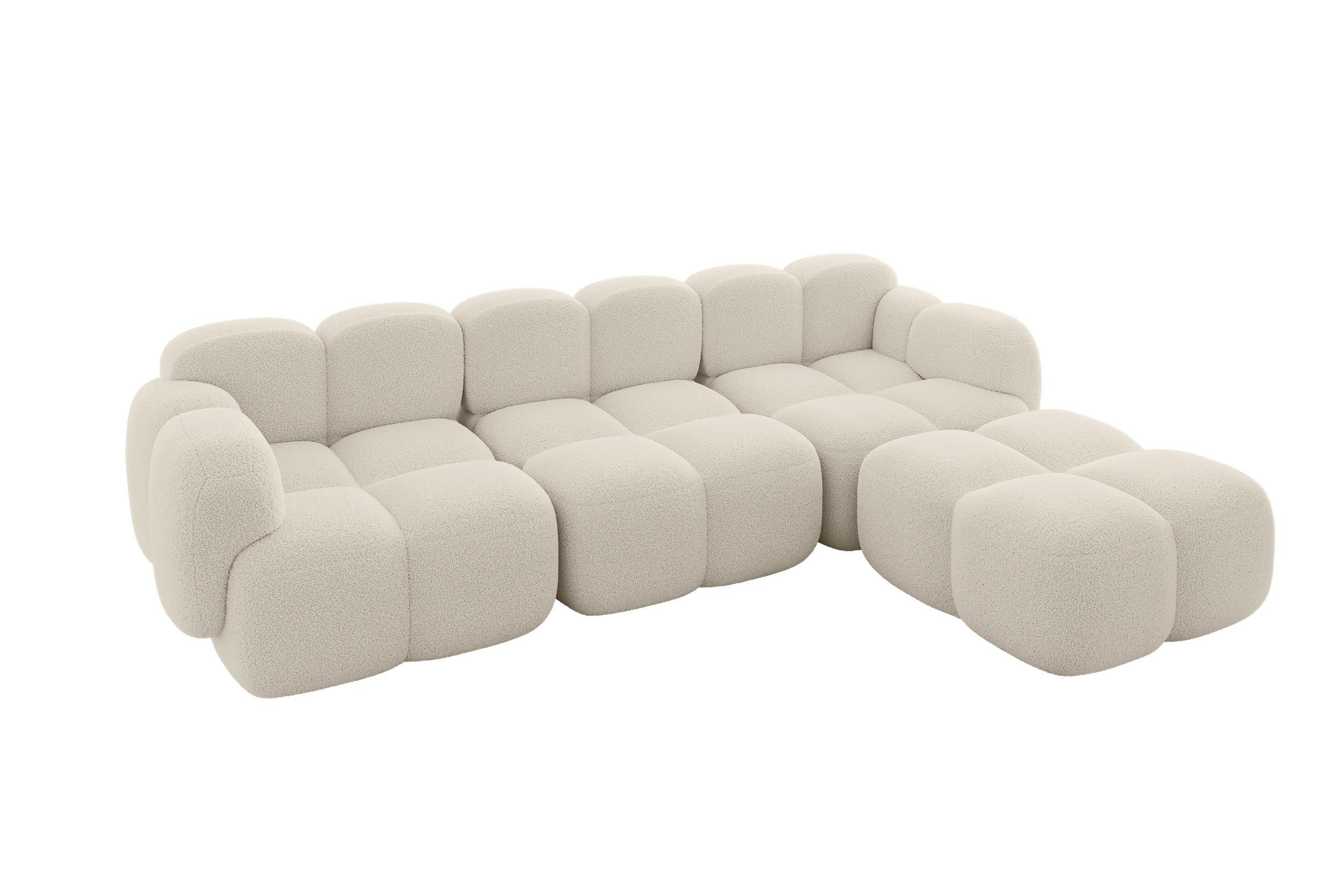 ECKSOFA modulares Sofa Rechts Miko-L2 302x205x75 Beige Bouclé - Sandfarben/Schwarz, Holzwerkstoff/Kunststoff (302/205cm) - ALTDECOR