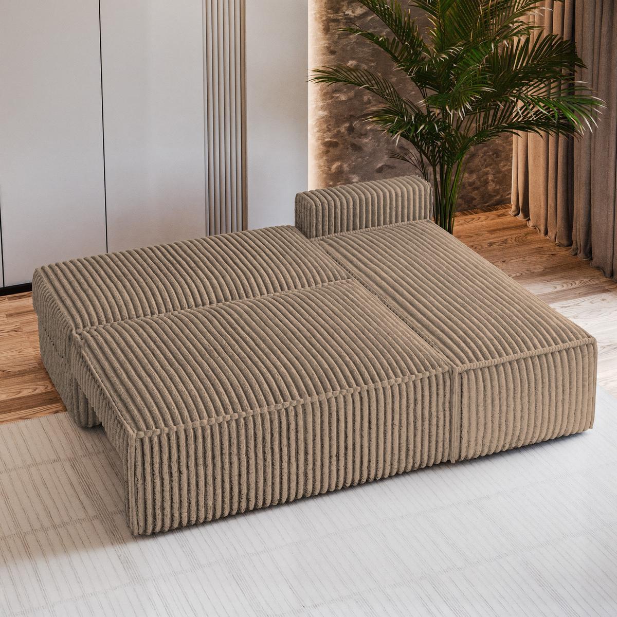 ECKSOFA BRISO T Beige Kordstoff mit Schlaffunktion - Beige/Grau, Holz/Kunststoff (200/140cm) - MASSENO