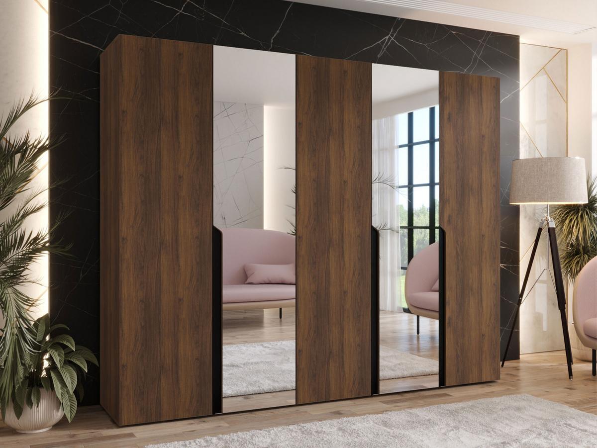 DREHTÜRENSCHRANK Mila II 250 - Nussbaumfarben/Schwarz, Holzwerkstoff/Kunststoff (250/202/52cm) - MIRJAN24