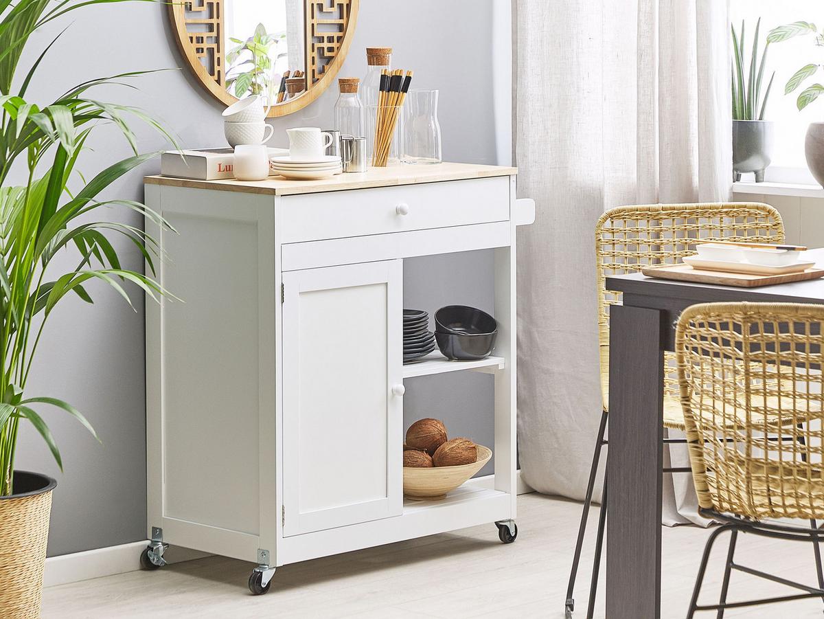 SERVIERWAGEN Weiß Trapani - Weiß/Braun, Holzwerkstoff (75/87/44cm) - Beliani