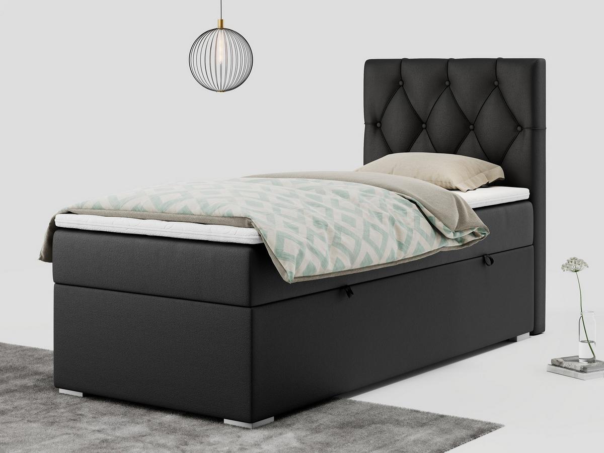 BOXBETT ALDA 90/200 Schwarz Kunstleder - H3 - Rechts Seite - Schwarz, Holz/Textil (90/200cm) - MKS