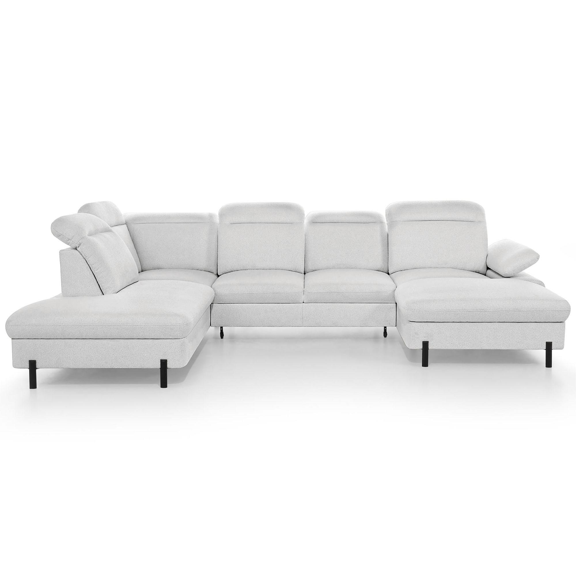 WOHNLANDSCHAFT Sora U mit Schlaffunktion und verstellbarer Sitztiefe, Kopfstützen und Armlehne, 365 cm, Hellgrau, Rechts - Hellgrau/Schwarz, Textil (365/107/235cm) - Beautysofa