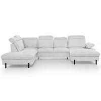WOHNLANDSCHAFT Sora U mit Schlaffunktion und verstellbarer Sitztiefe, Kopfstützen und Armlehne, 365 cm, Hellgrau, Rechts - Hellgrau/Schwarz, Textil (365/107/235cm) - Beautysofa