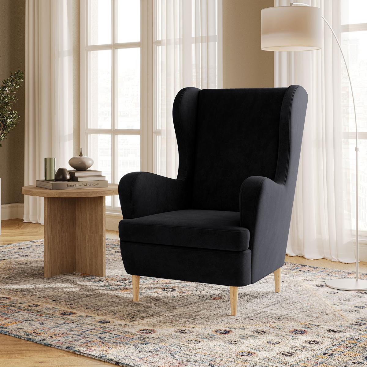SESSEL VOGERA Ohrensessel Polstersessel, Schwarz - Eichefarben/Schwarz, Holzwerkstoff (78/103/85cm) - MASSENO