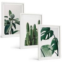 BILDER SET 3er Set - 40x60 cm Weißer Rahmen - Tropische ästhetische Pflanzen - Weiß, Kunststoff (40/60cm) - TULUP