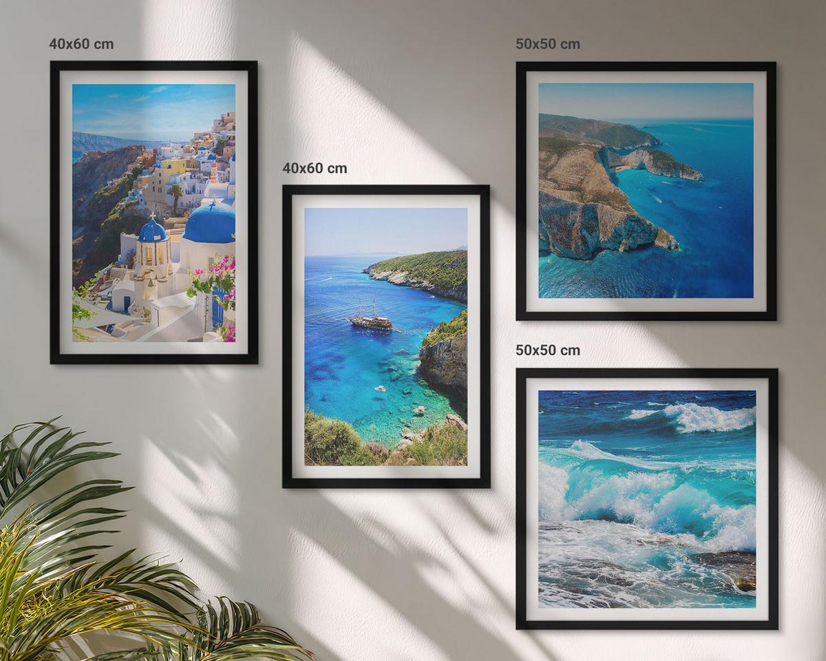 BILDER SET 4er Set - 50x50 cm & 40x60 cm Schwarzer Rahmen - Griechische Ansichten von Santorin Oia - Schwarz, Kunststoff (50/50cm) - TULUP