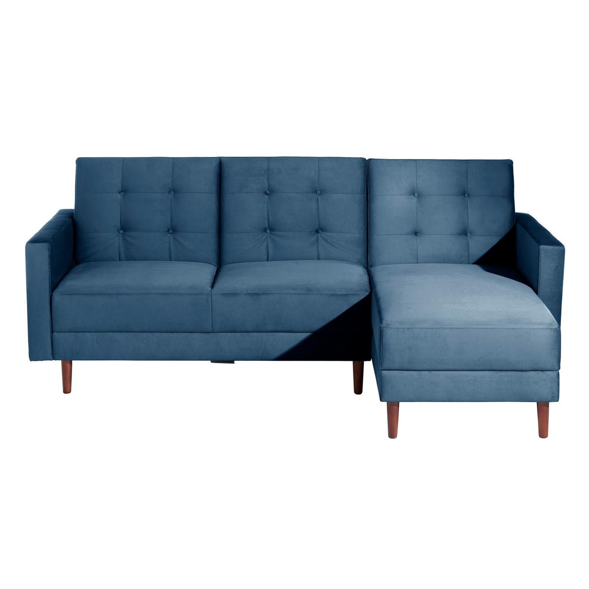 FUNKTIONSSOFA mit Hocker Katunia Samtvelours dunkelblau - Dunkelblau, Kunststoff (222/92/144cm) - 58aufmkessel