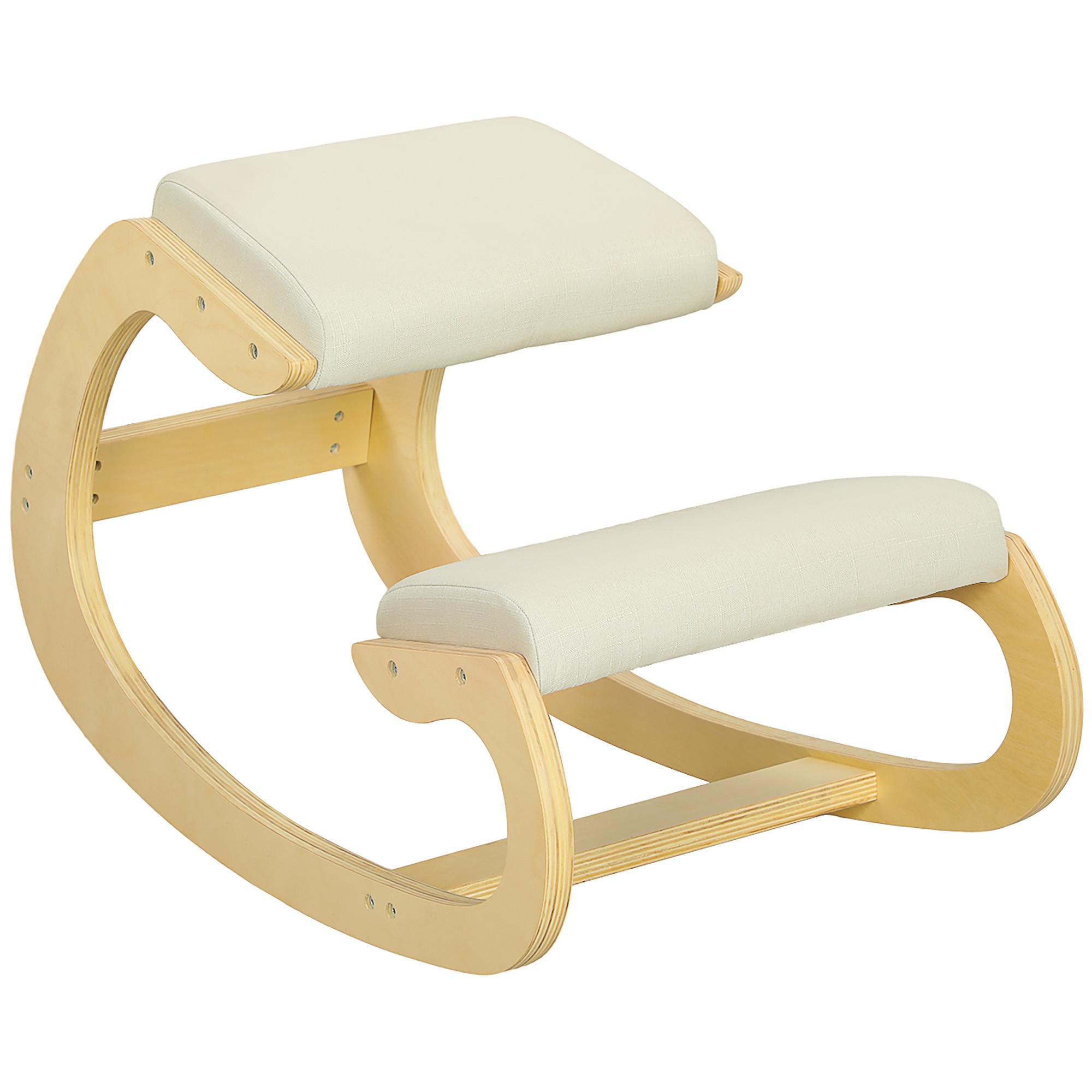 KNIESTUHL aus Buchenholz, Cremeweiß - Creme, Holz/Textil (85/55/55cm) - HOMCOM