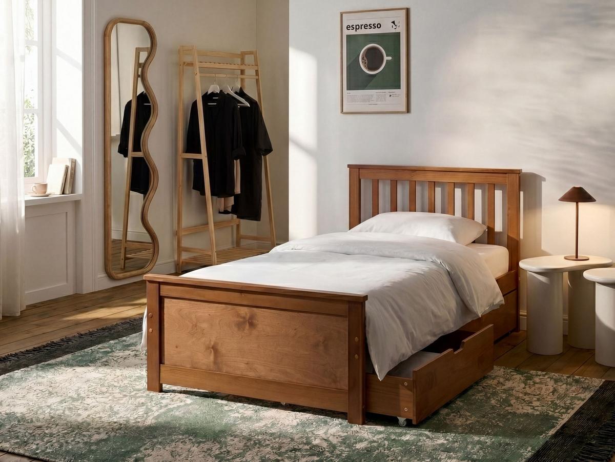 BETT mit 2 Schubladen 90/200 cm Kiefernholz Braun Olendon - Braun, Holz (90/200cm) - Beliani