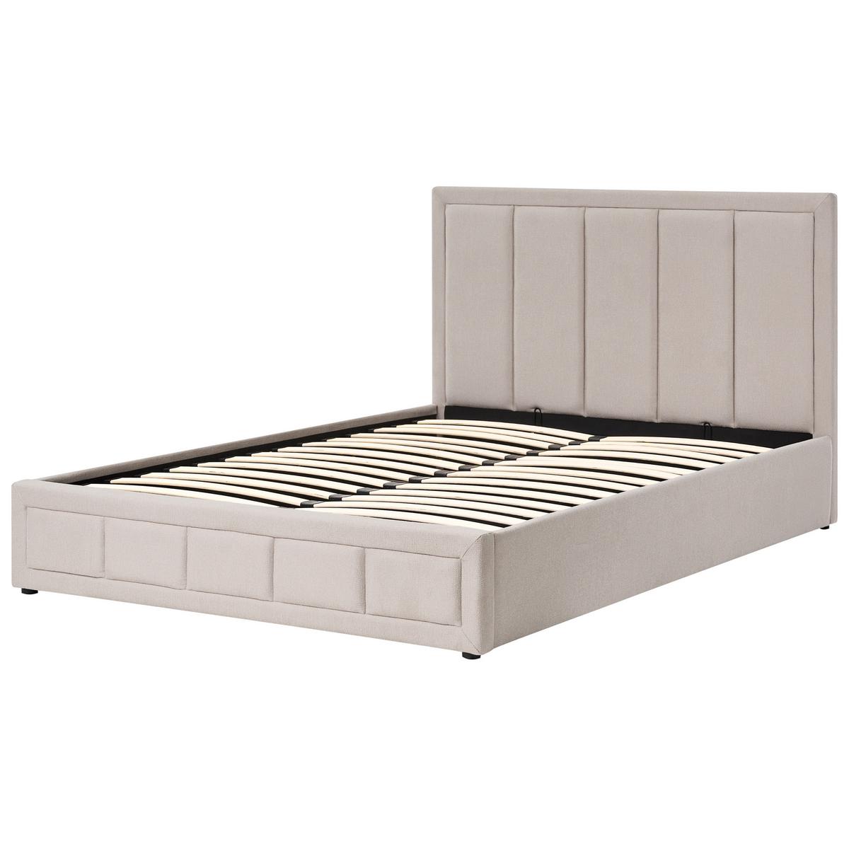 BETT mit Stauraum 160/200 cm Stoff Beige Quiberon - Beige, Textil (160/200cm) - Beliani