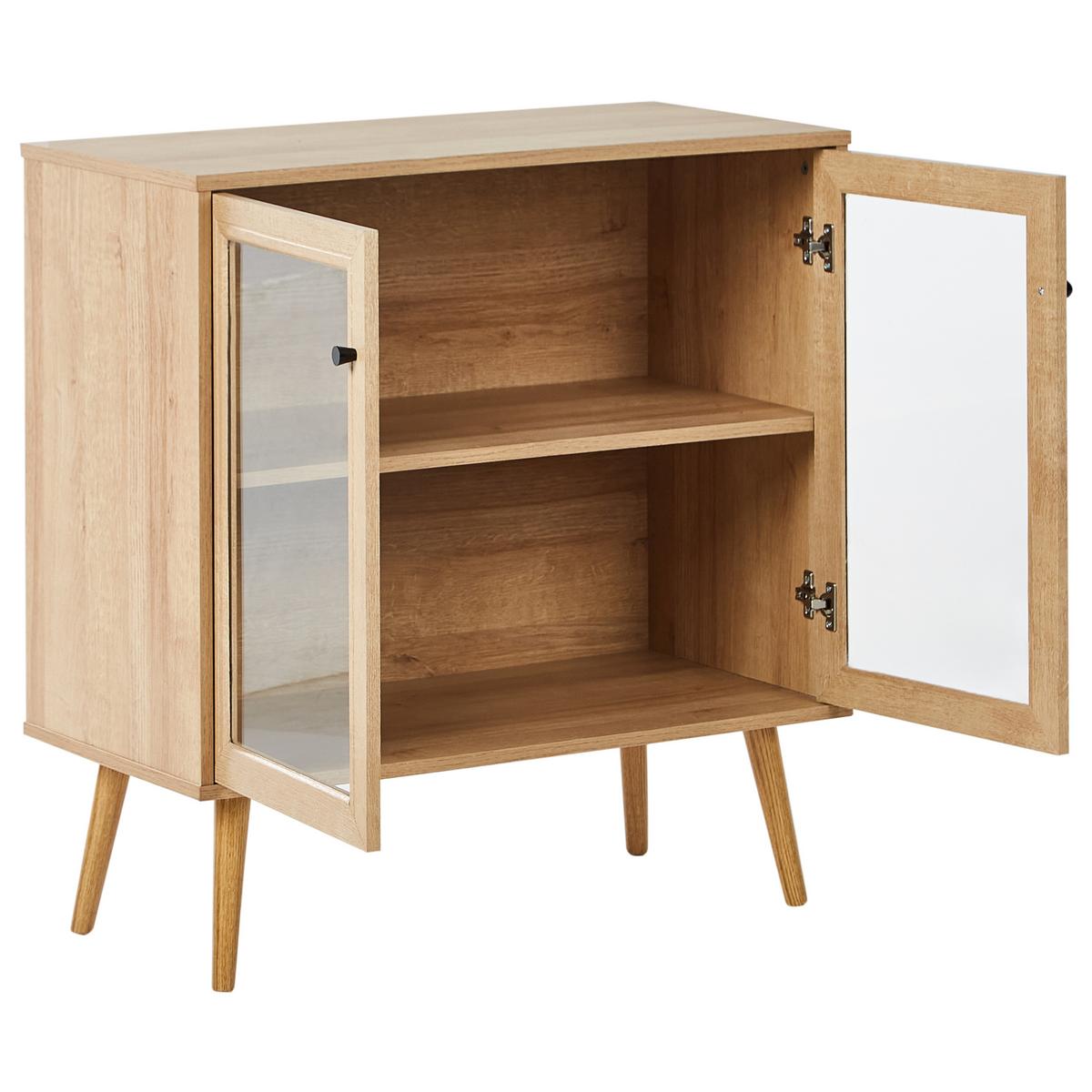SIDEBOARD mit Glastüren 80 cm Hellbraun Albany - Braun, Holzwerkstoff (80/84/40cm) - Beliani
