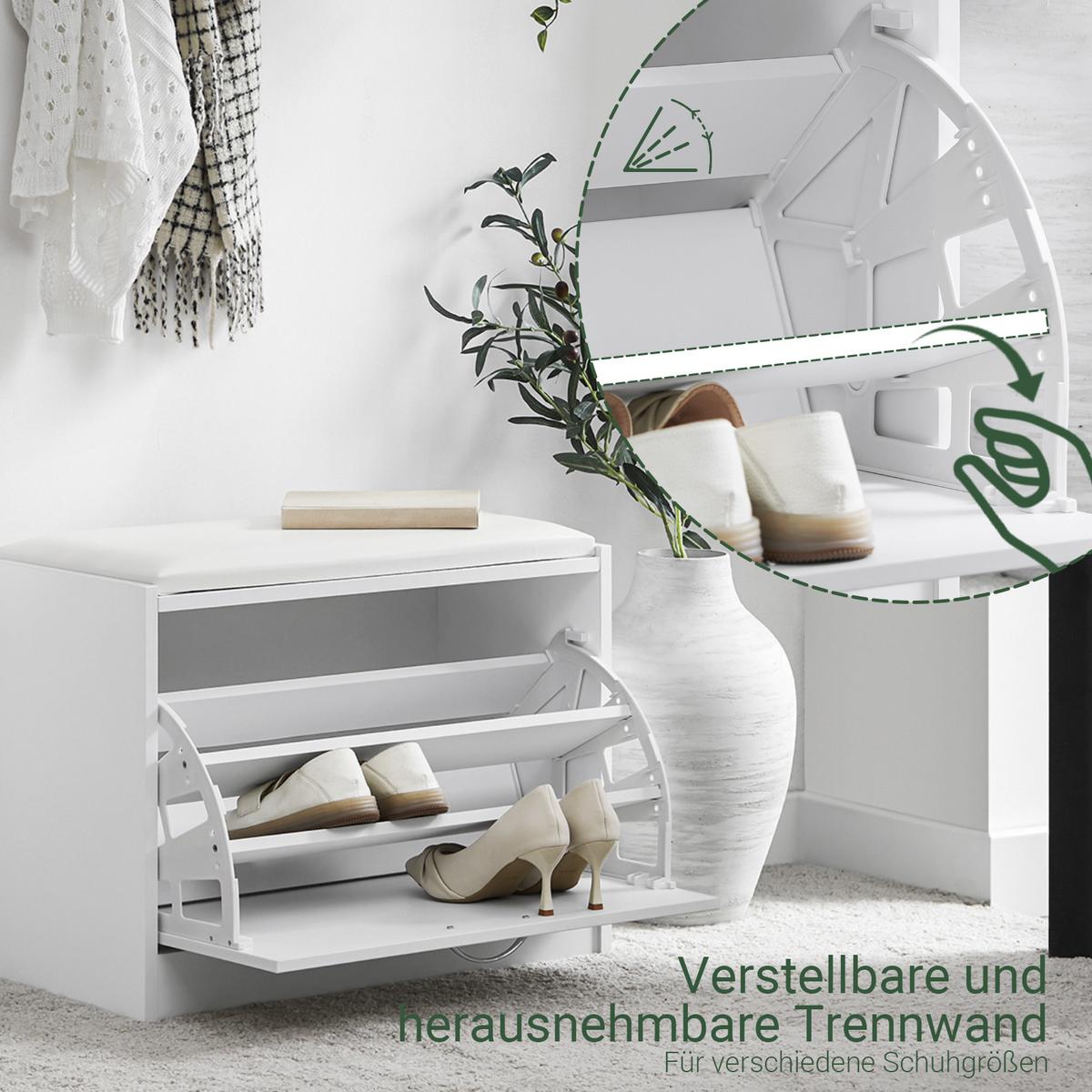 SCHUHBANK Weiß - Weiß, Holzwerkstoff (60/47/30cm) - SoBuy