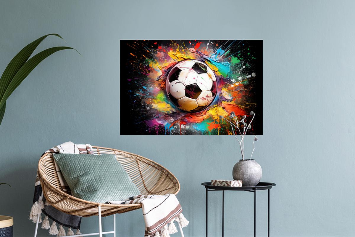 WANDTATTOO Fußball - Farbe - Farben - Schwarz - Weiß Deko Wohnzimmer 60x40 cm - Weiß, Kunststoff (60/40/0.1cm) - MuchoWow