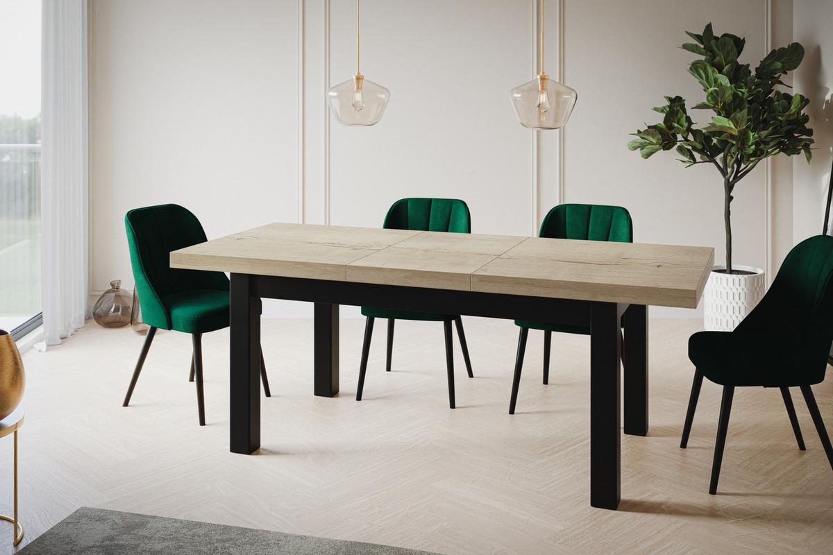 RECHTECKIGER Esstisch Ausziehbar – Moderner Wohnzimmertisch Küchentisch und Esszimmertisch – Tisch mit Holzbeinen, Maßen von 140 – 180 cm – Halifax - Schwarz/Naturfarben, Holzwerkstoff (140/80/78cm) - Alpi-Möbel