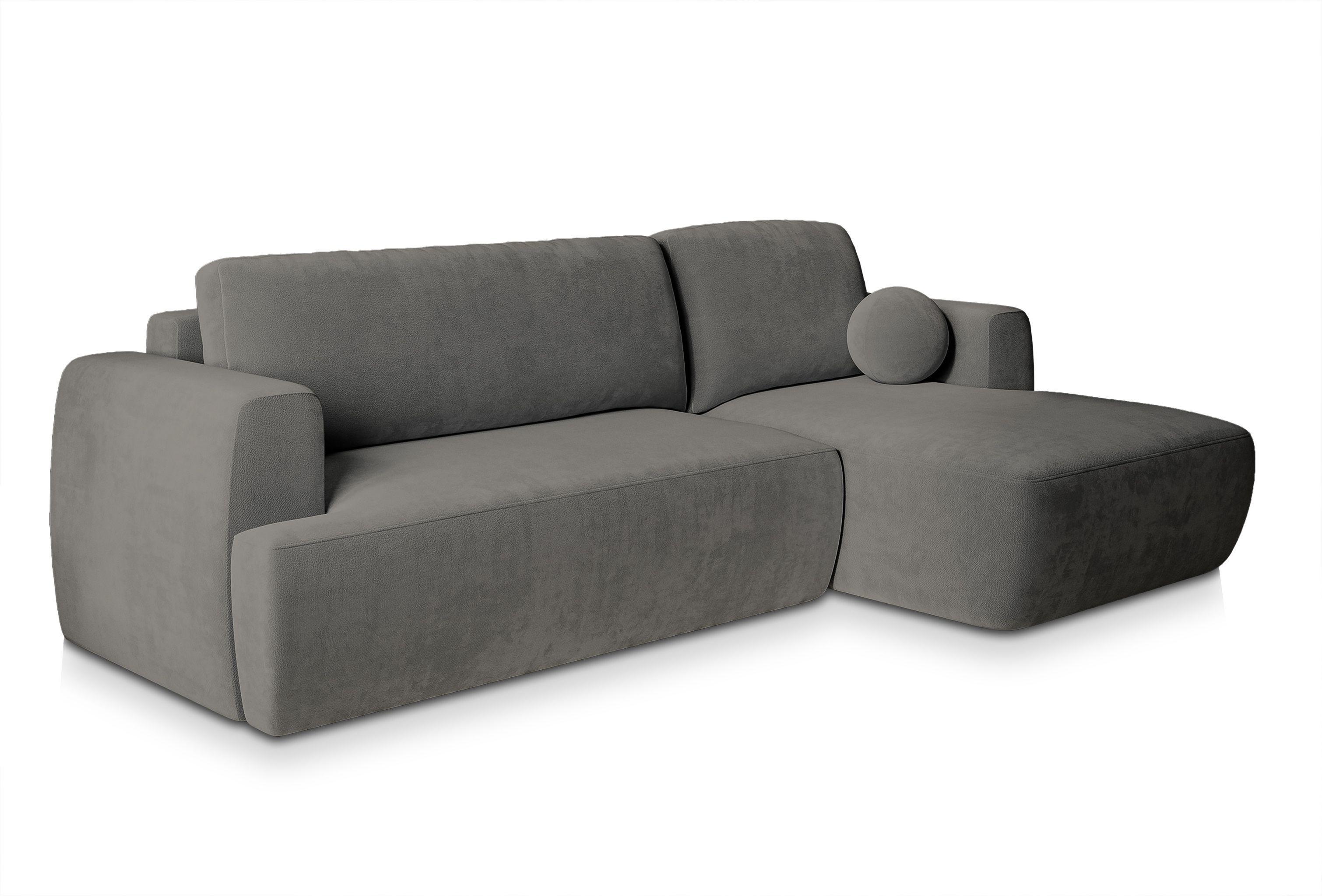 ECKSOFA SENTI K R-S Grau Plüsch-Stoff mit Schlaffunktion - Schwarz/Grau, Holz/Kunststoff (246/148cm) - MASSENO