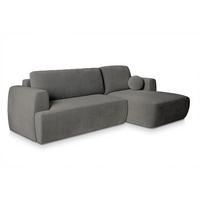 ECKSOFA SENTI K R-S Grau Plüsch-Stoff mit Schlaffunktion - Schwarz/Grau, Holz/Kunststoff (246/148cm) - MASSENO