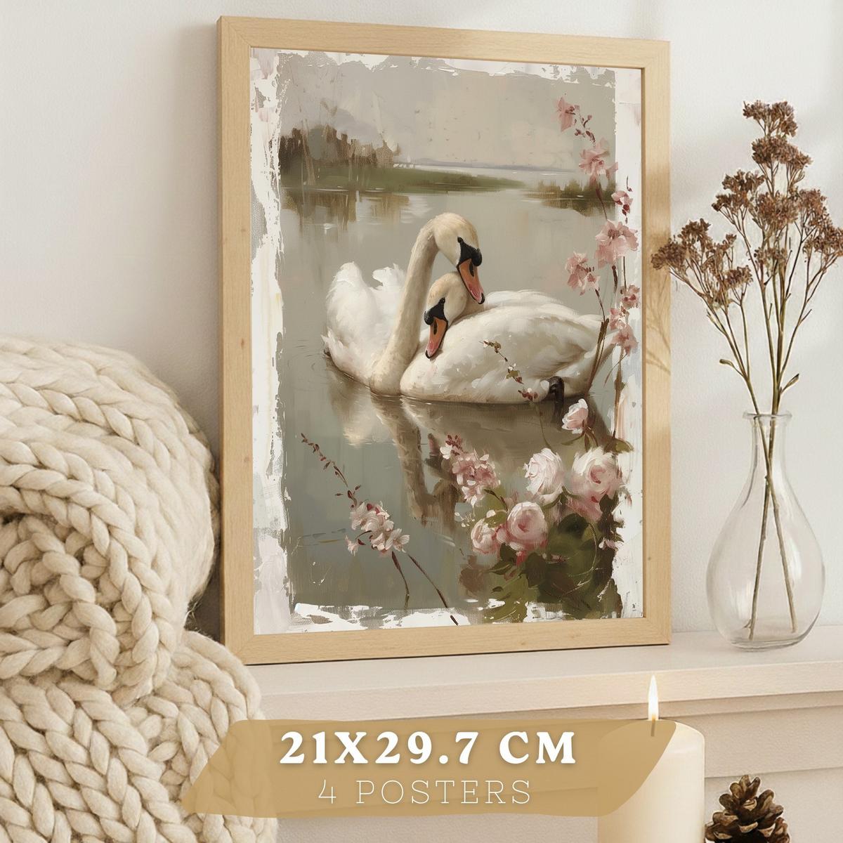 POSTER 4er Bilder-Set Wandbilder Rosen Ölmalerei modern Wohnzimmer Deko, Schlafzimmer, Küche, Badezimmer Rahmenlos A3 - Klar, Papier (29.7/1/42cm) - Nacnic