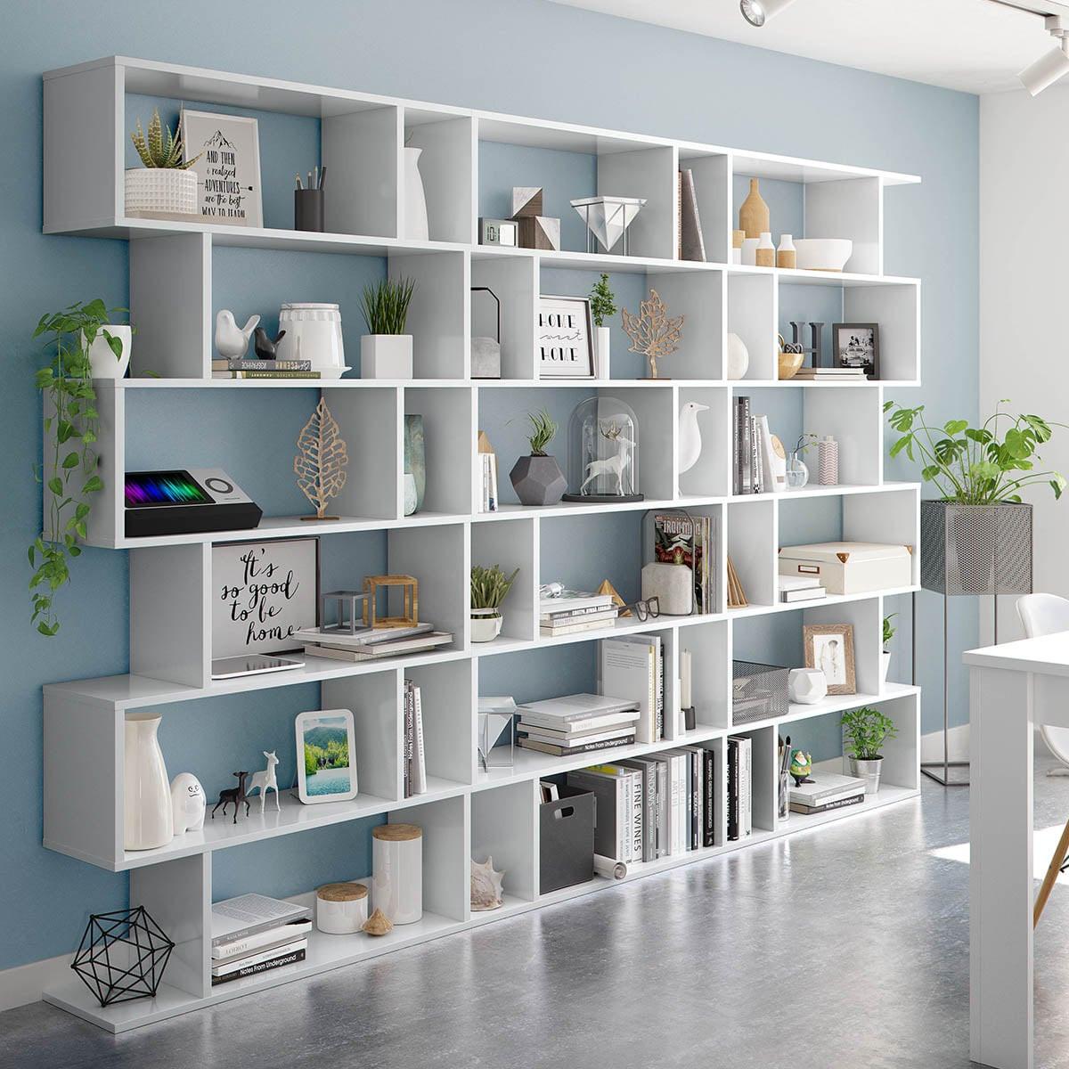 BÜCHERREGAL mit 6 Ebenen H192 cm - Athena - Weiß, Holzwerkstoff (24/192/8cm) - Calicosy
