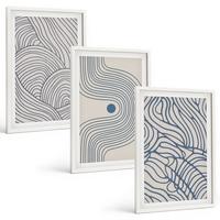BILDER SET 3er Set - 40x60 cm Weißer Rahmen - Abstrakte Linien, Wellenformen - Weiß, Kunststoff (40/60cm) - TULUP
