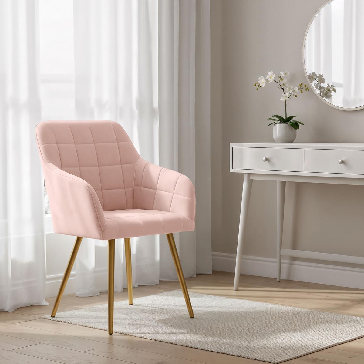 POLSTERSTUHL 6er Set, Metallbeine Rosa, Gold 54/82/58 - Rosa, Textil (54/82/51cm) - RAUMHIRSCH FURNITURE