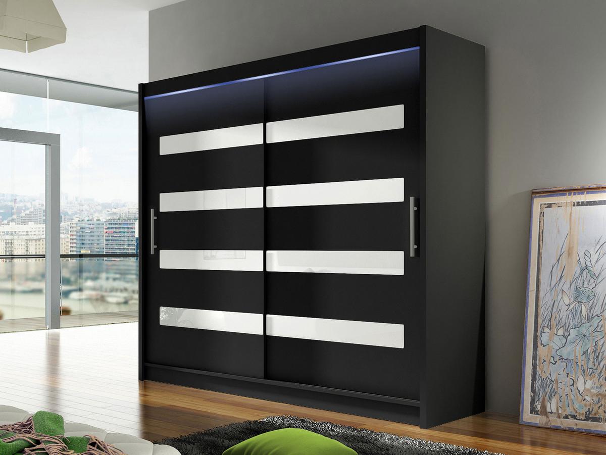 KLEIDERSCHRANK London XI, mit RGB LED Beleuchtung - Silberfarben/Schwarz, Holzwerkstoff/Kunststoff (180/215/58cm) - MIRJAN24
