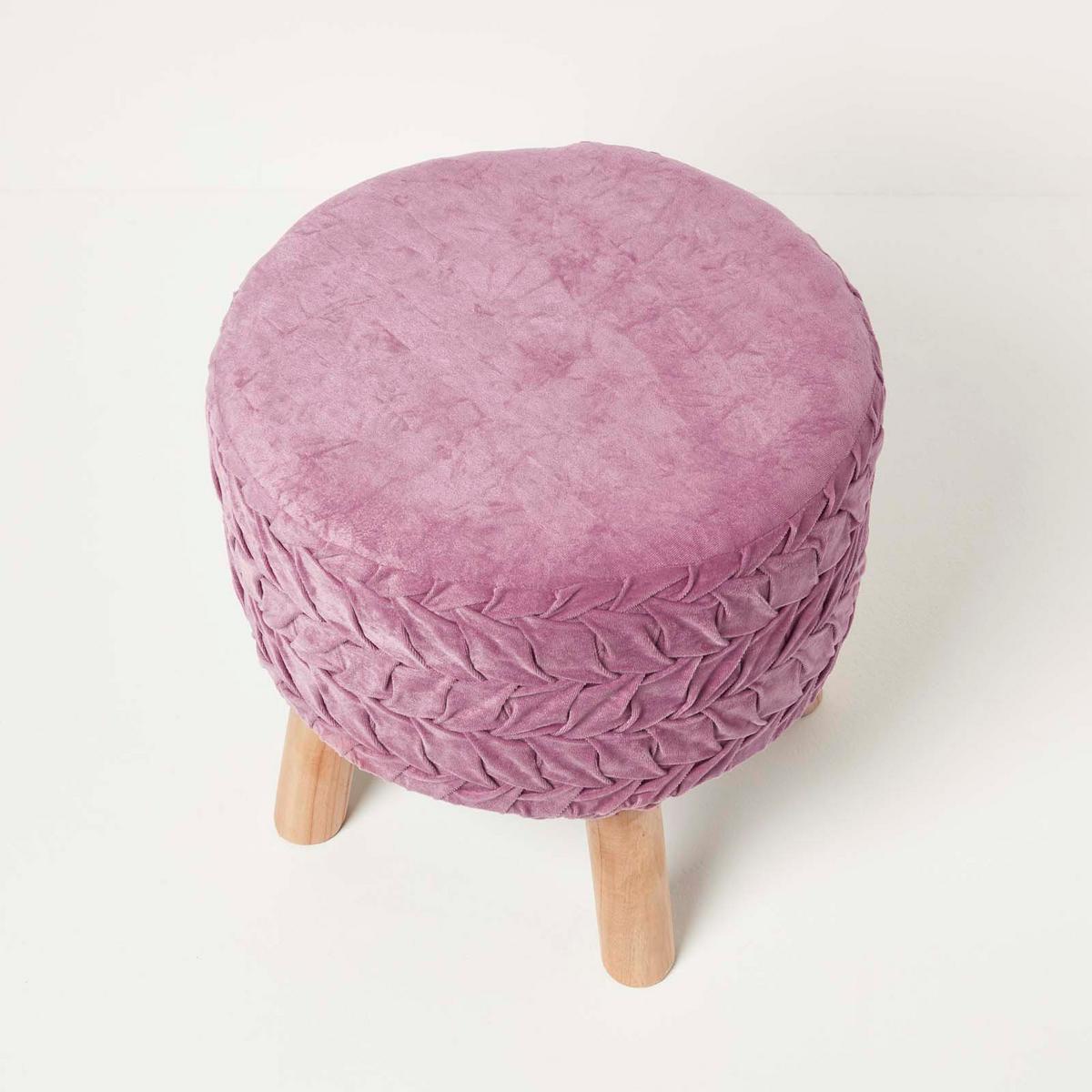 SAMT-HOCKER Lyla, mauve plissiert, 40/40/41 cm - Mauve, Textil (41/40/41cm) - Homescapes